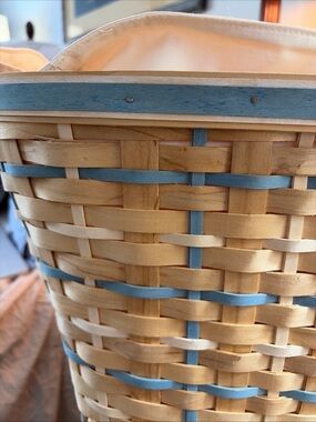 Longaberger Natural and Light Blue Woven Accent Basket